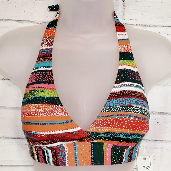Anne Cole Sand Stripe Marilyn Printed Halter-Neck Bikini Top Size XL Orange NWT - Picture 3 of 7